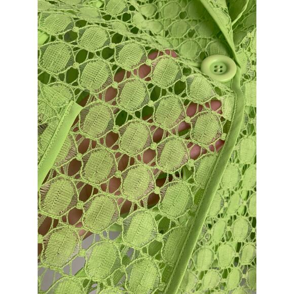 Chico's Jacket Lime Green Lace Cut Out Sheer Button Up 3/4 Sleeves Size 2 US 12 - Picture 10 of 15